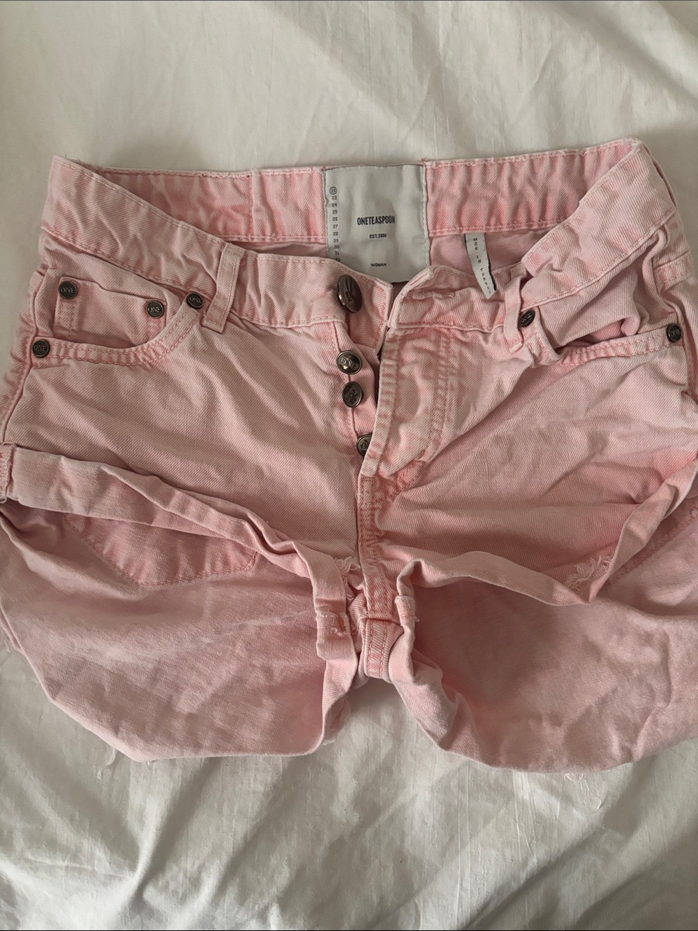 One Teaspoon Pastel Pink Button-Fly Denim Shorts